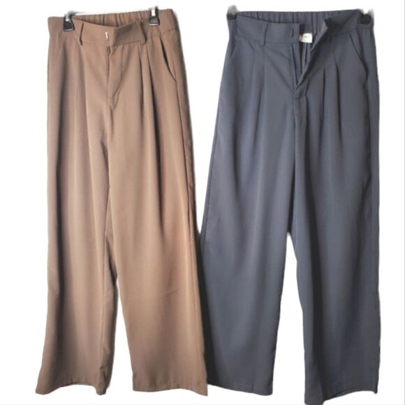 Lot of 3 Wide Legged Pants Grey, Brown, Black Trousers Size Small - Picture 3 of 17